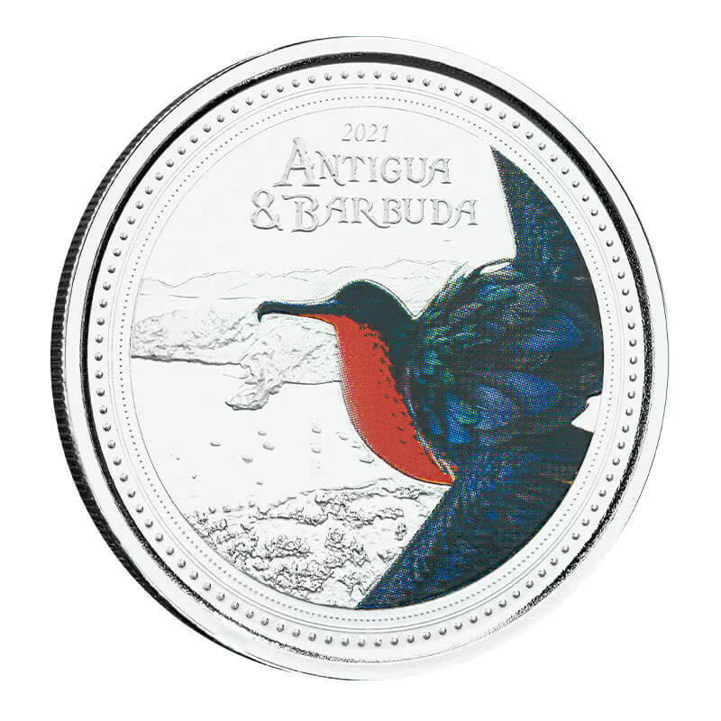 1 Oz Silver Coin 2021 EC8 Antigua &amp; Barbuda $2 Scottsdale Color - Frigatebird-classypw.com-2