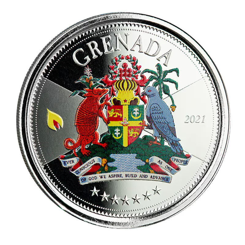 1 Oz Silver Coin 2021 EC8 Grenada $2 Scottsdale Mint Color Proof - Coat of Arms-classypw.com-1