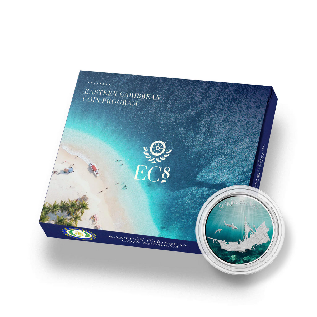 1 Oz Silver Coin 2021 EC8 Saint Kitts &amp; Nevis $2 Scottsdale Color - Sunken Ship-classypw.com-4