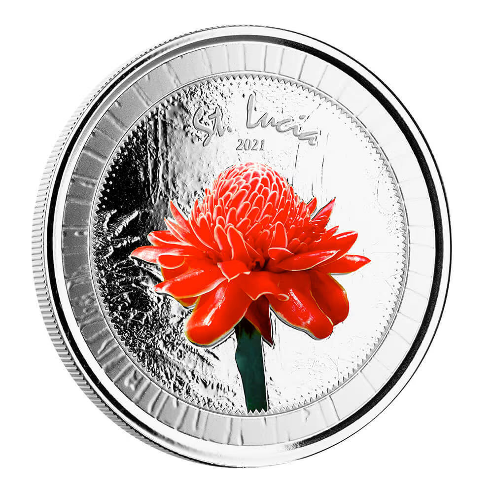 1 Oz Silver Coin 2021 EC8 Saint Lucia $2 Scottsdale Mint Color Botanical Gardens-classypw.com-1