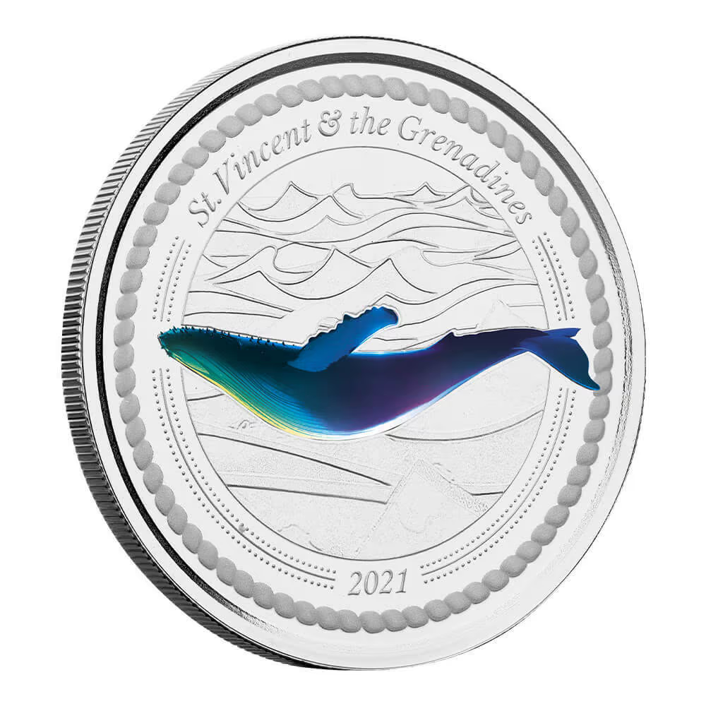1 Oz Silver Coin 2021 EC8 St. Vincent & the Grenadines $2 Color - Humpback Whale-classypw.com-1