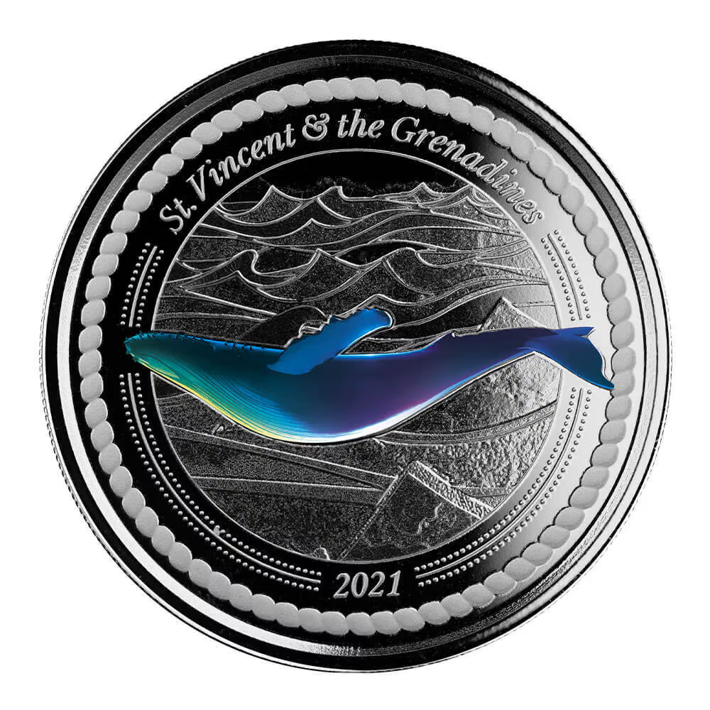 1 Oz Silver Coin 2021 EC8 St. Vincent & the Grenadines $2 Color - Humpback Whale-classypw.com-1