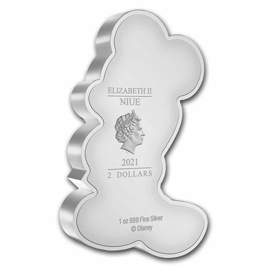 1 Oz Silver Coin 2021 Niue Mickey &amp; Friends Mickey Mouse Colorized Shaped Proof