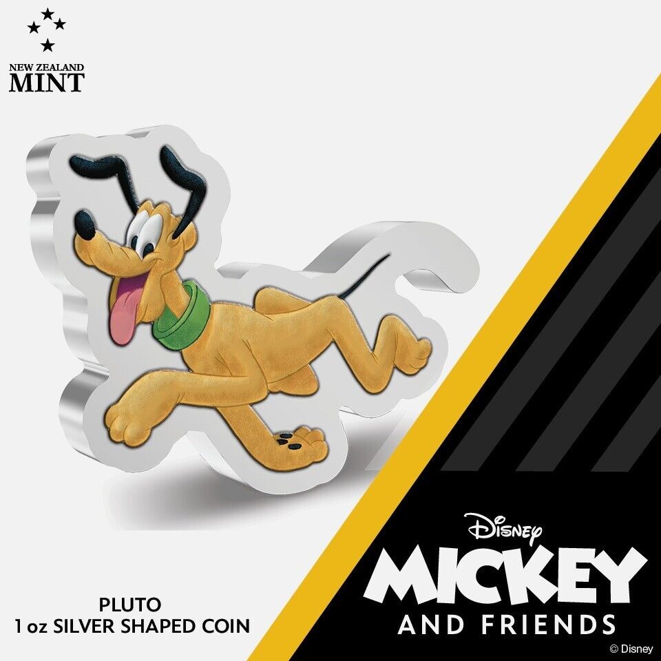 1 Oz Silver Coin 2021 Niue Mickey &amp; Friends Pluto Silver Colorized Shaped Proof
