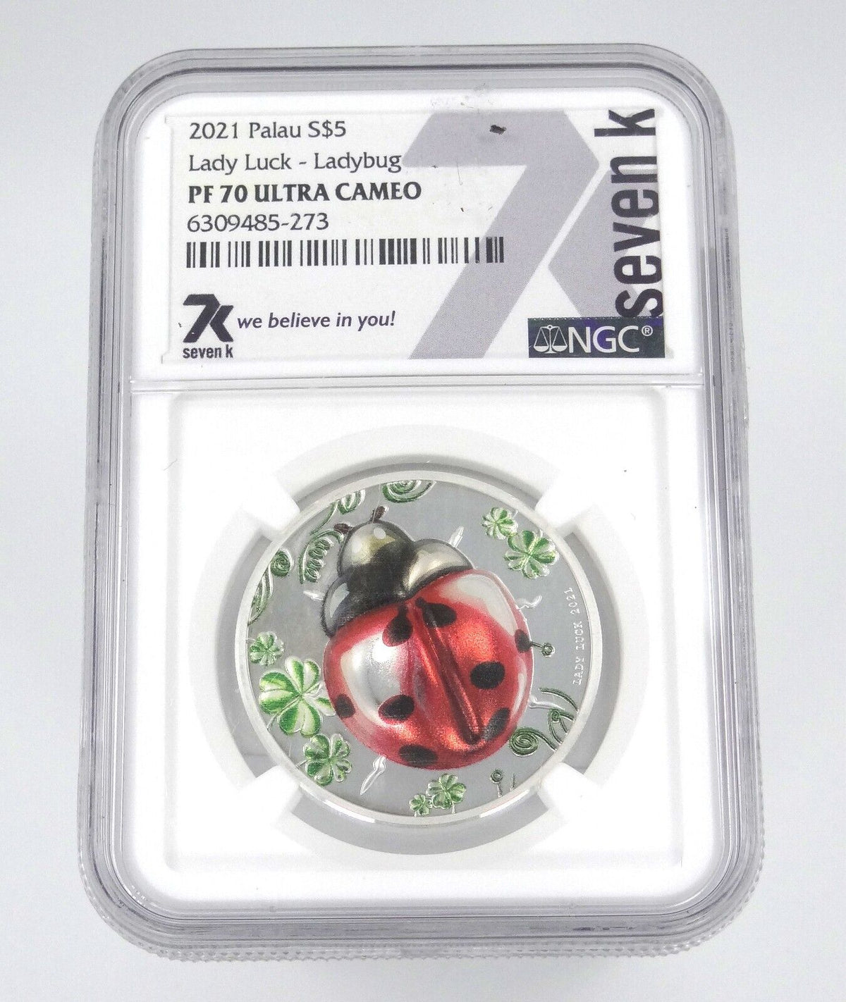 1 Oz Silver Coin 2021 Palau $5 Lady Luck Lady Bug High Relief PR 70 Ultra Cameo-classypw.com-1