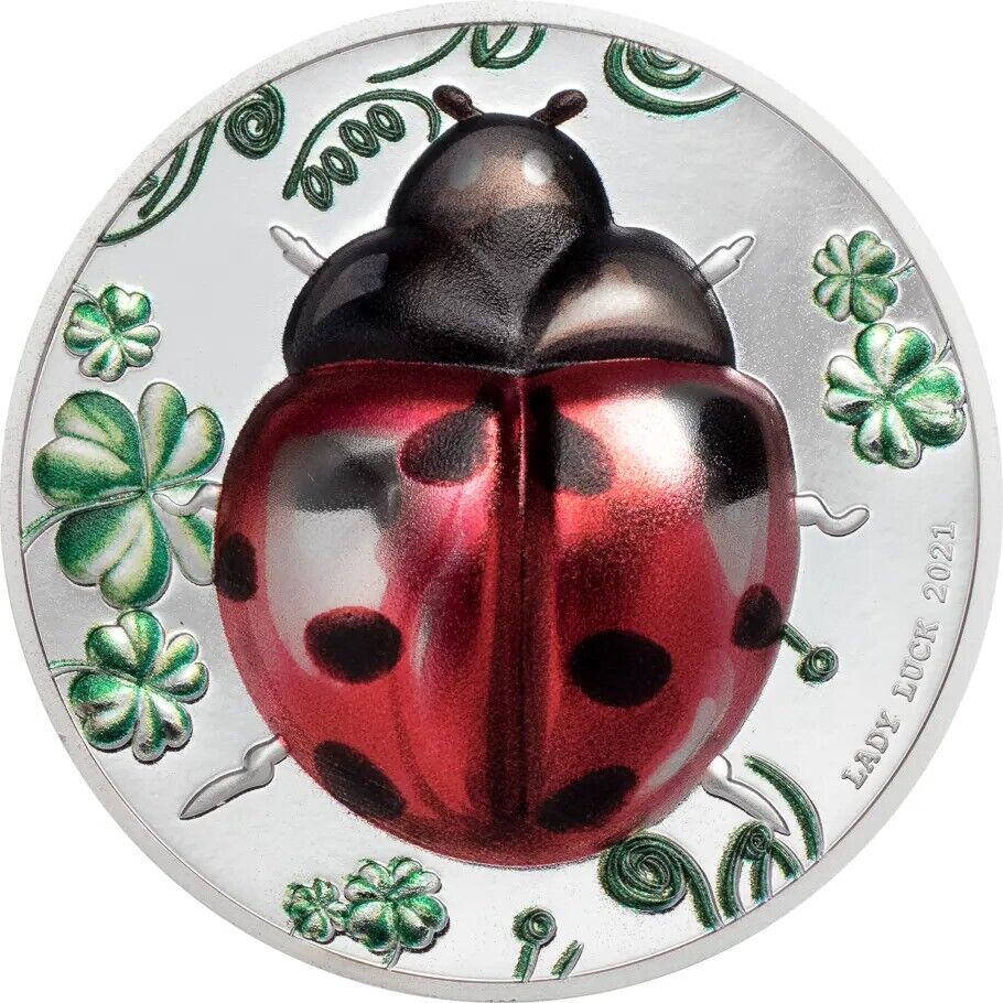 1 Oz Silver Coin 2021 Palau $5 Lady Luck Lady Bug High Relief PR 70 Ultra Cameo-classypw.com-3