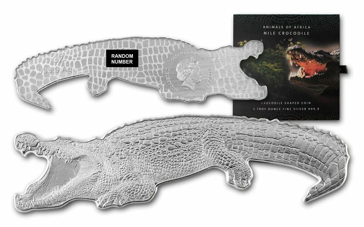 1 Oz Silver Coin 2021 Solomon Islands $2 Animals of Africa Nile Crocodile Shaped-classypw.com-1