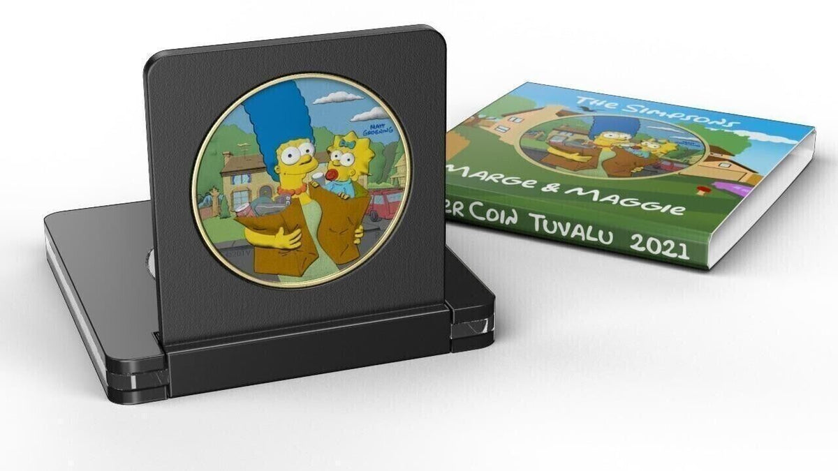 1 Oz Silver Coin 2021 Tuvalu $1 The Simpsons Marge &amp; Maggie Day Colored Coin