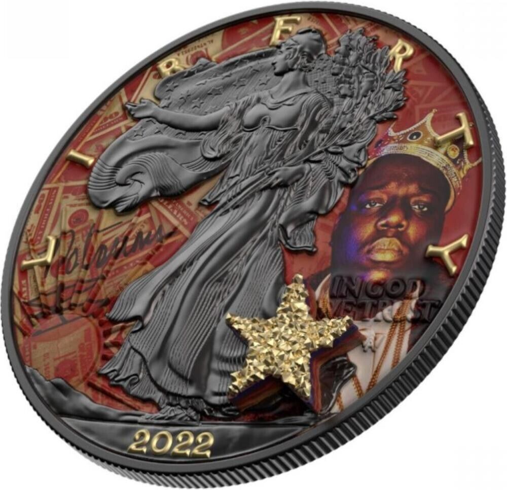 1 Oz Silver Coin 2022 $1 Liberty Music Superstar Biggie Smalls Rapper Drusy-classypw.com-3