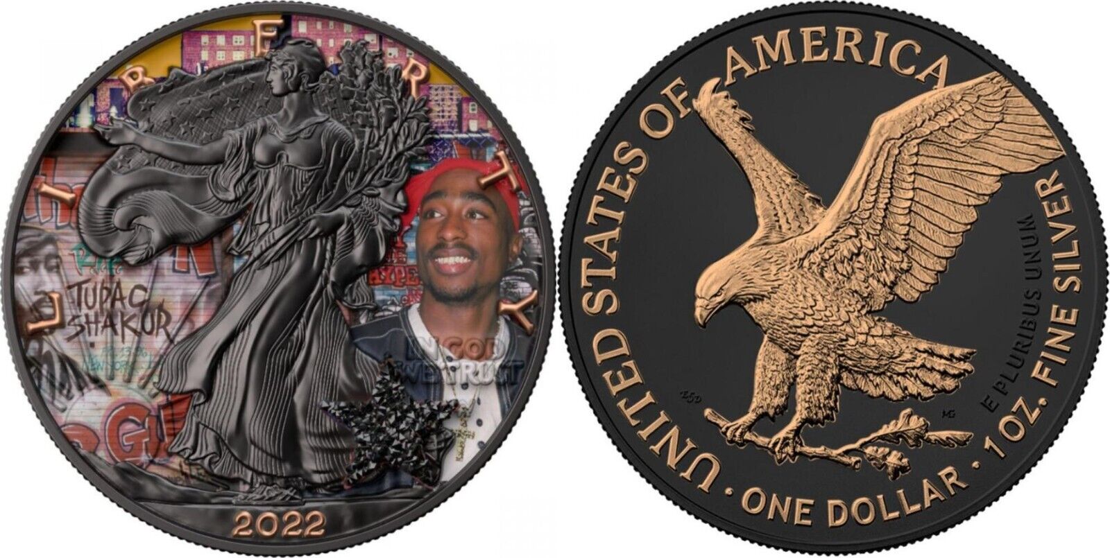 1 Oz Silver Coin 2022 $1 Liberty Music Superstar Tupac Shakur Rapper Drusy-classypw.com-3