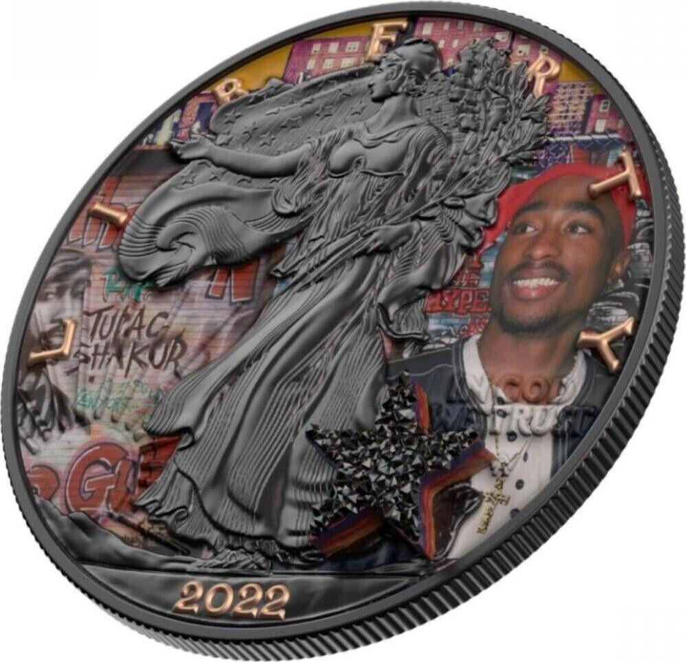 1 Oz Silver Coin 2022 $1 Liberty Music Superstar Tupac Shakur Rapper Drusy-classypw.com-4