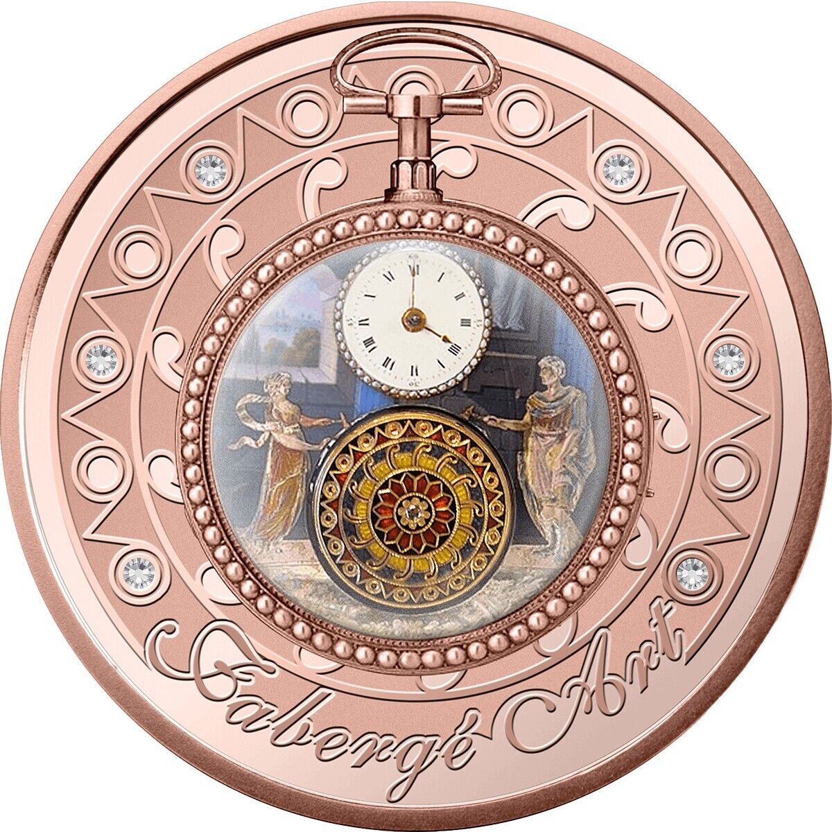 1 Oz Silver Coin 2022 $1 Niue Proof Pocket Watch Faberge Art Crystal Inserts