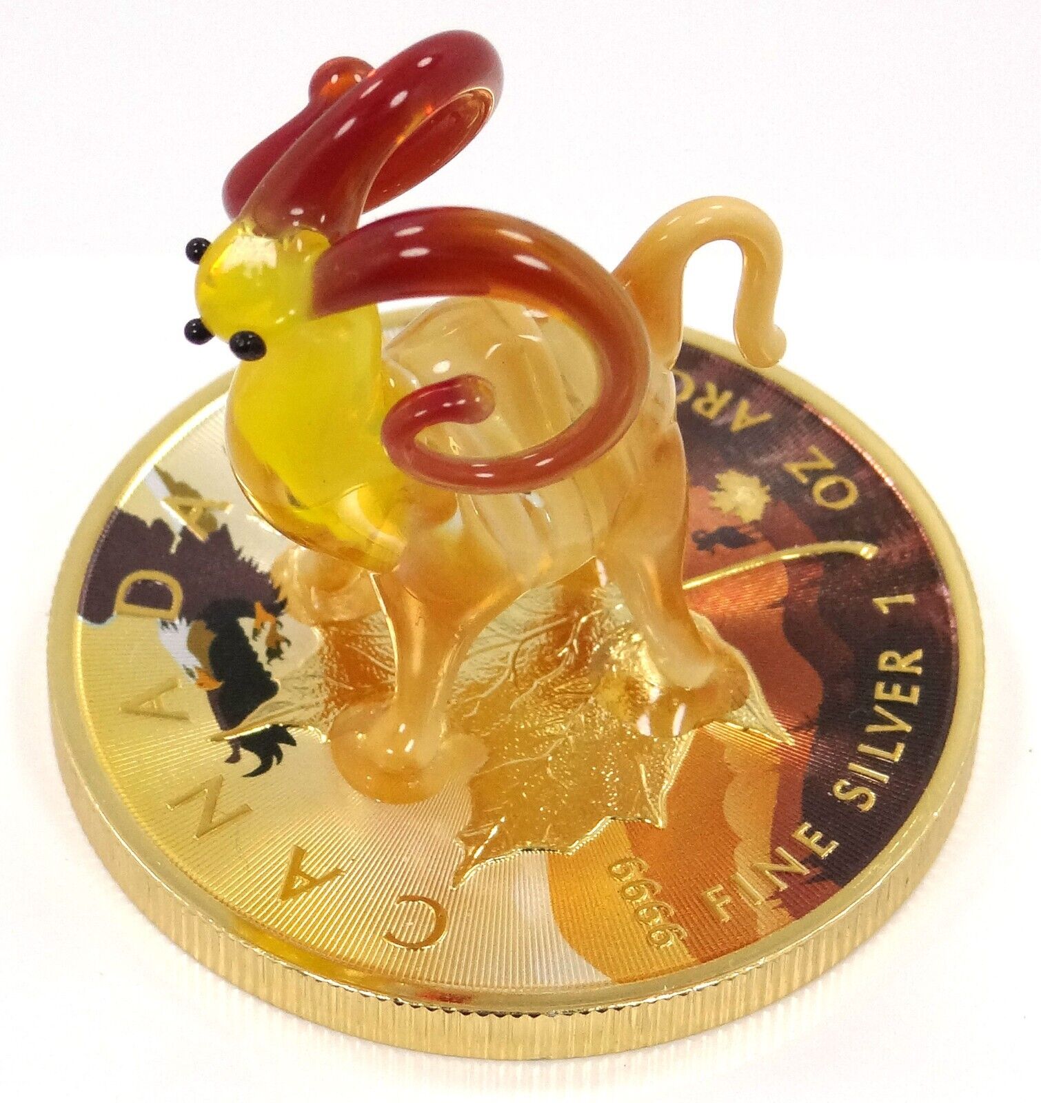 1 Oz Silver Coin 2022 $5 Canada Maple Leaf Murano Glass Bighorn Sheep Handmade-classypw.com-1