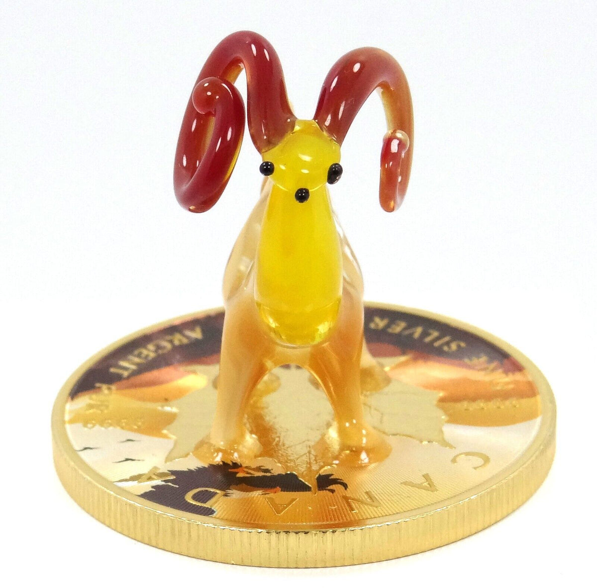 1 Oz Silver Coin 2022 $5 Canada Maple Leaf Murano Glass Bighorn Sheep Handmade-classypw.com-3