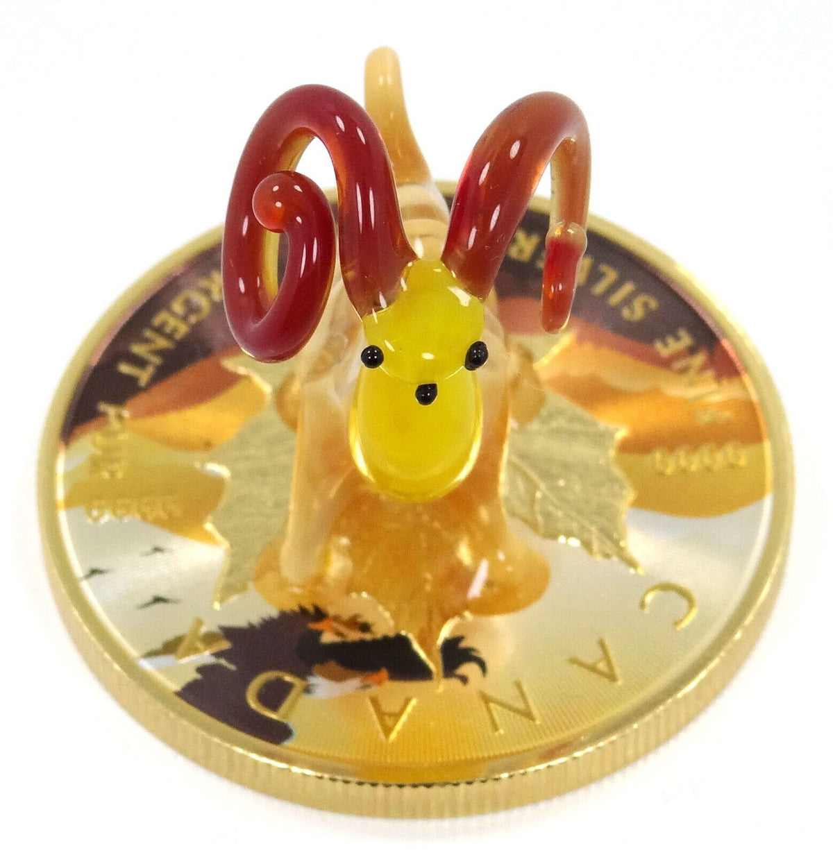 1 Oz Silver Coin 2022 $5 Canada Maple Leaf Murano Glass Bighorn Sheep Handmade-classypw.com-4