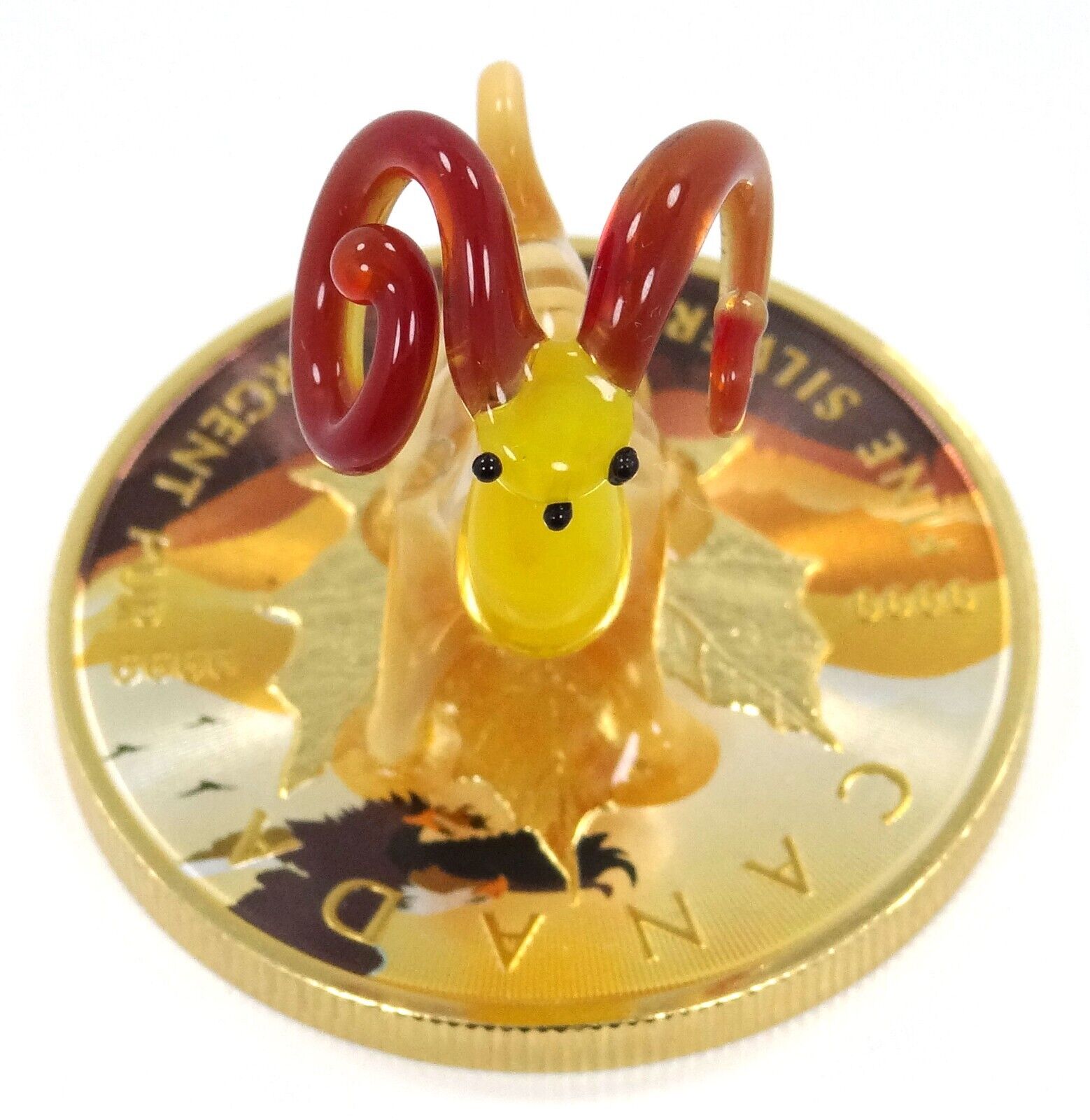 1 Oz Silver Coin 2022 $5 Canada Maple Leaf Murano Glass Bighorn Sheep Handmade-classypw.com-4