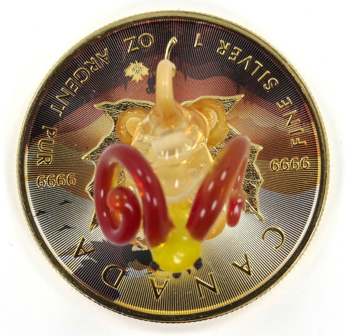 1 Oz Silver Coin 2022 $5 Canada Maple Leaf Murano Glass Bighorn Sheep Handmade-classypw.com-5