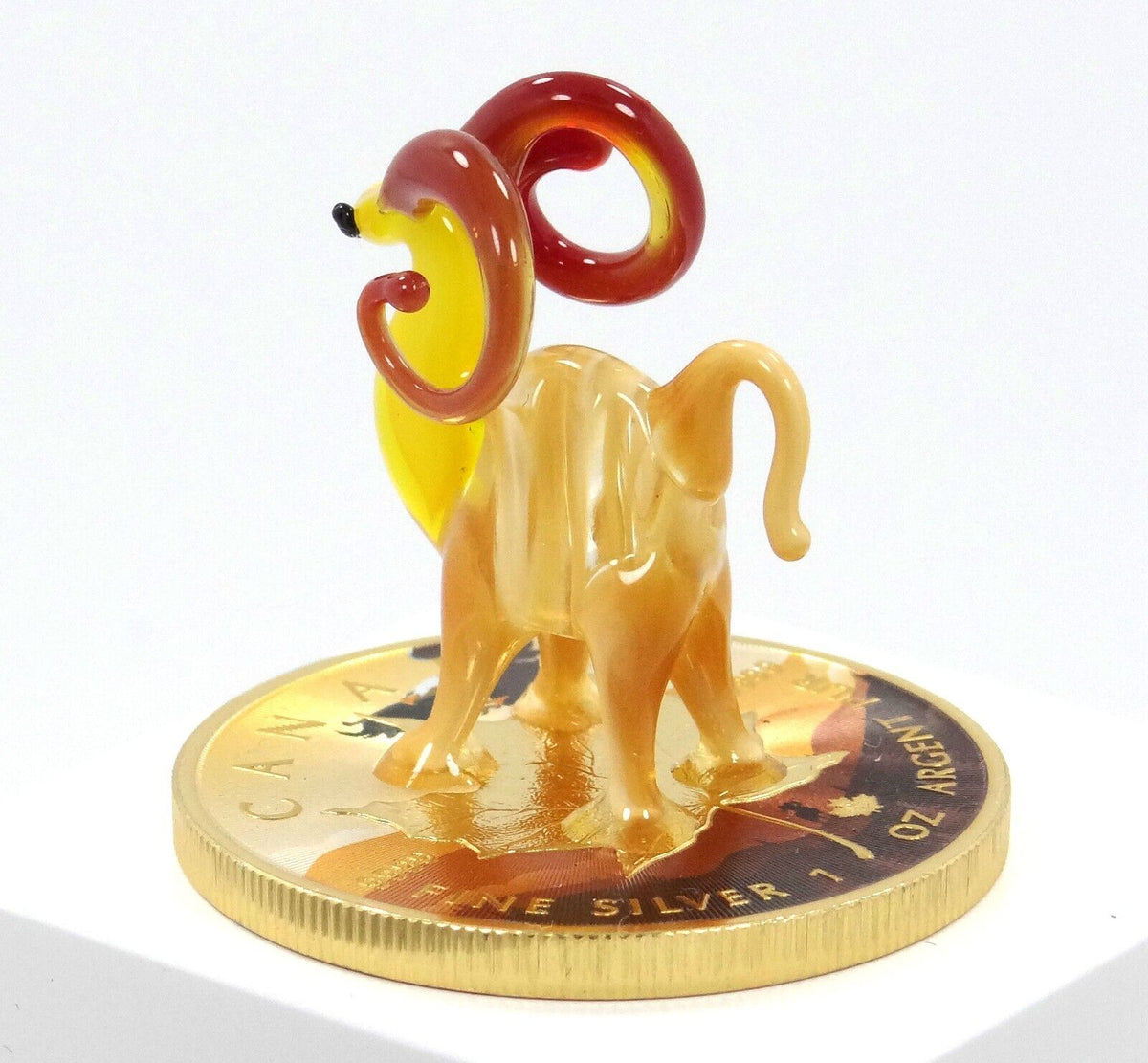 1 Oz Silver Coin 2022 $5 Canada Maple Leaf Murano Glass Bighorn Sheep Handmade-classypw.com-6