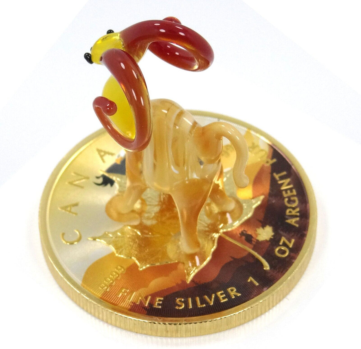 1 Oz Silver Coin 2022 $5 Canada Maple Leaf Murano Glass Bighorn Sheep Handmade-classypw.com-7