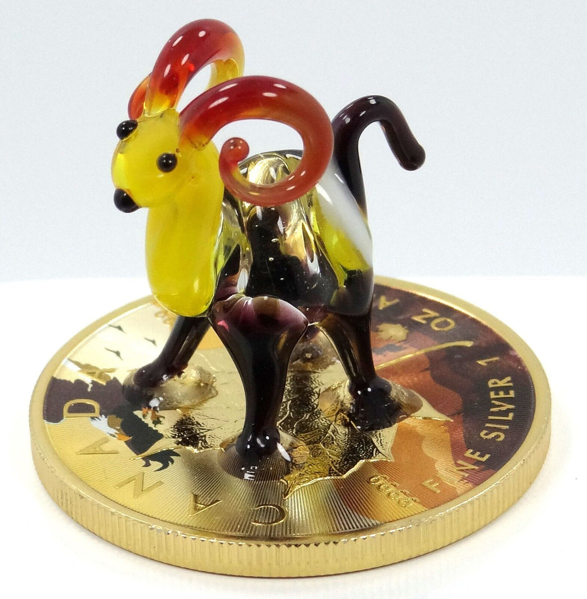 1 Oz Silver Coin 2022 $5 Canada Maple Leaf Murano Glass Bighorn Sheep w/ Black-classypw.com-1