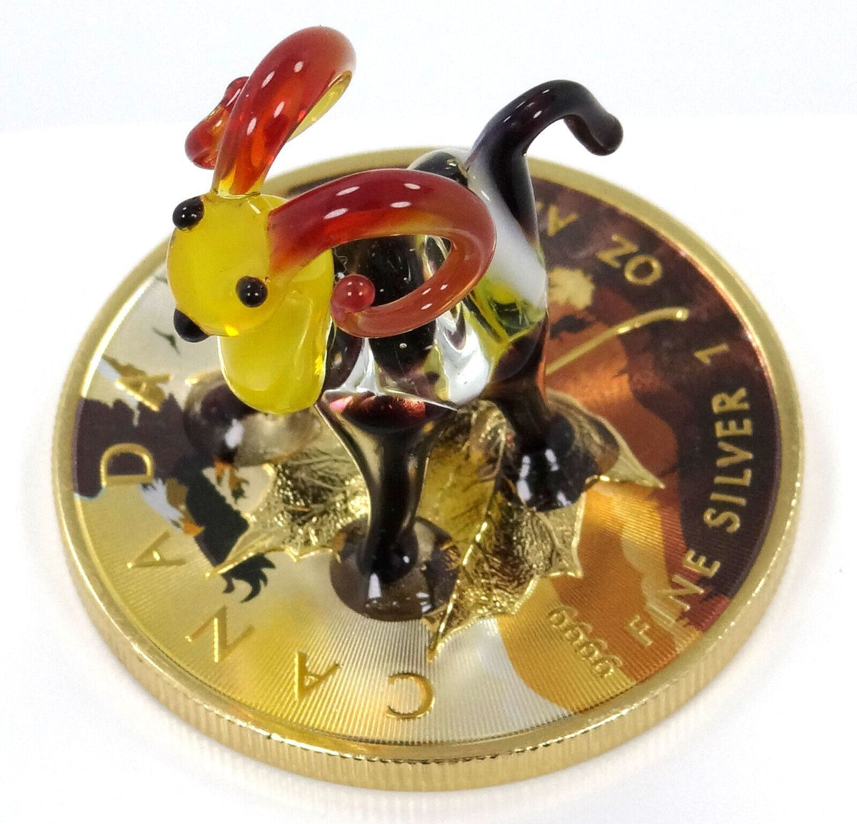1 Oz Silver Coin 2022 $5 Canada Maple Leaf Murano Glass Bighorn Sheep w/ Black-classypw.com-2