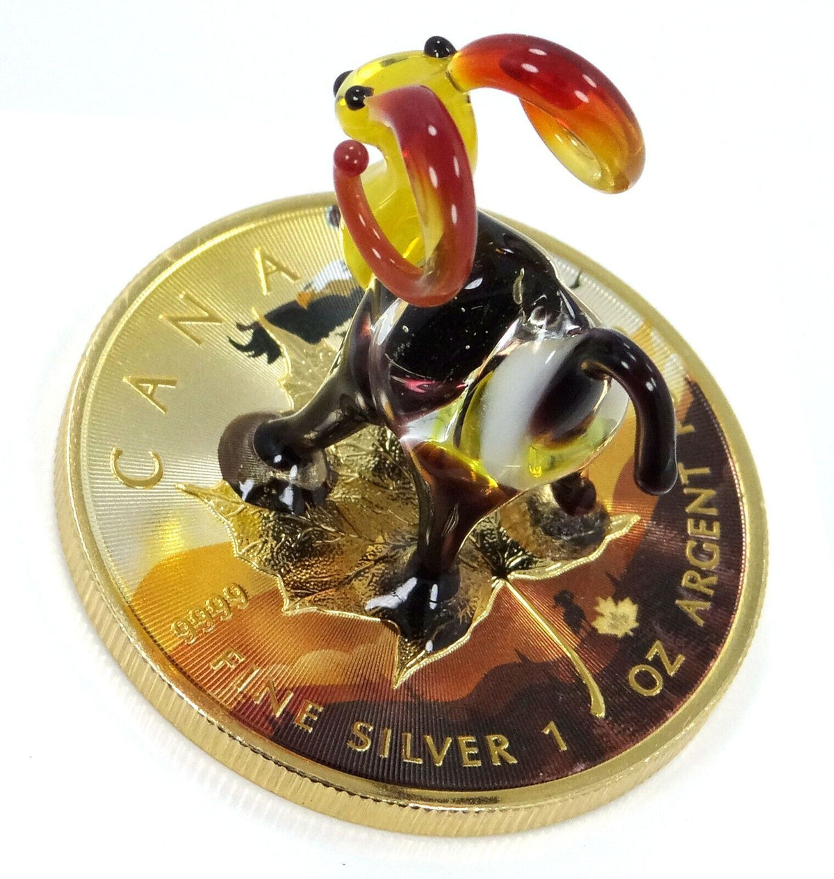 1 Oz Silver Coin 2022 $5 Canada Maple Leaf Murano Glass Bighorn Sheep w/ Black-classypw.com-4