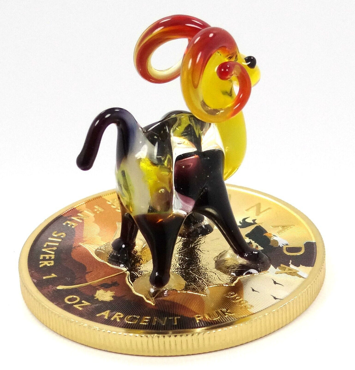 1 Oz Silver Coin 2022 $5 Canada Maple Leaf Murano Glass Bighorn Sheep w/ Black-classypw.com-5