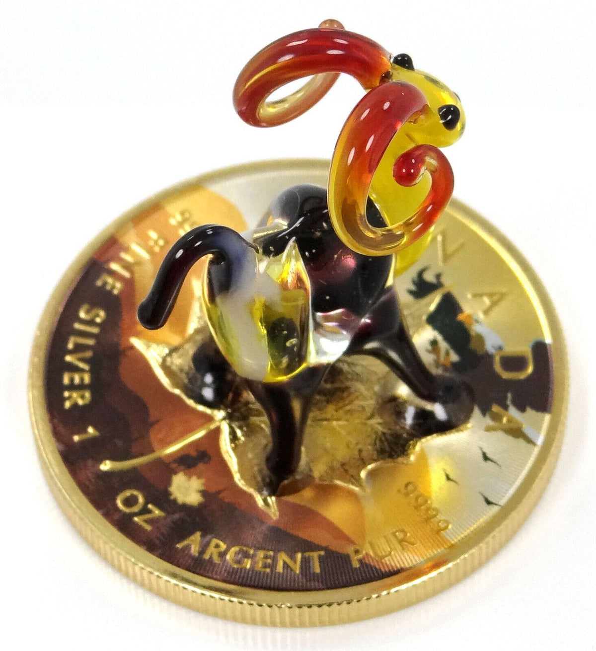 1 Oz Silver Coin 2022 $5 Canada Maple Leaf Murano Glass Bighorn Sheep w/ Black-classypw.com-6