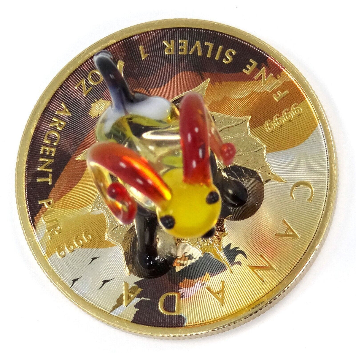 1 Oz Silver Coin 2022 $5 Canada Maple Leaf Murano Glass Bighorn Sheep w/ Black-classypw.com-7