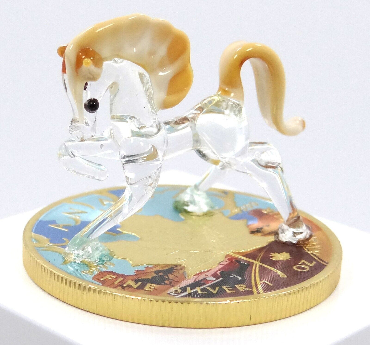 1 Oz Silver Coin 2022 $5 Canada Maple Leaf Murano Glass Mustang Horse Handmade-classypw.com-1
