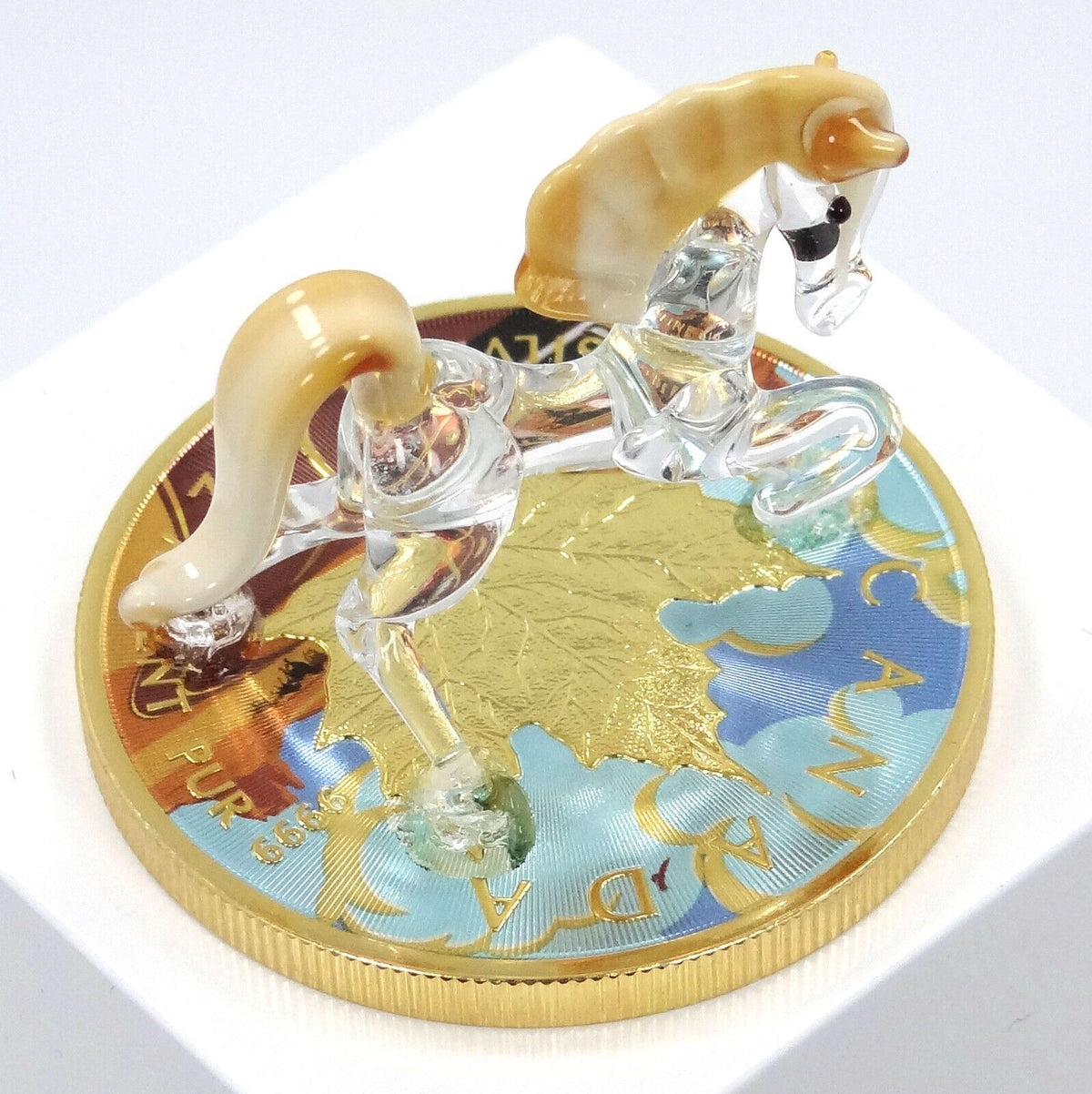 1 Oz Silver Coin 2022 $5 Canada Maple Leaf Murano Glass Mustang Horse Handmade-classypw.com-5