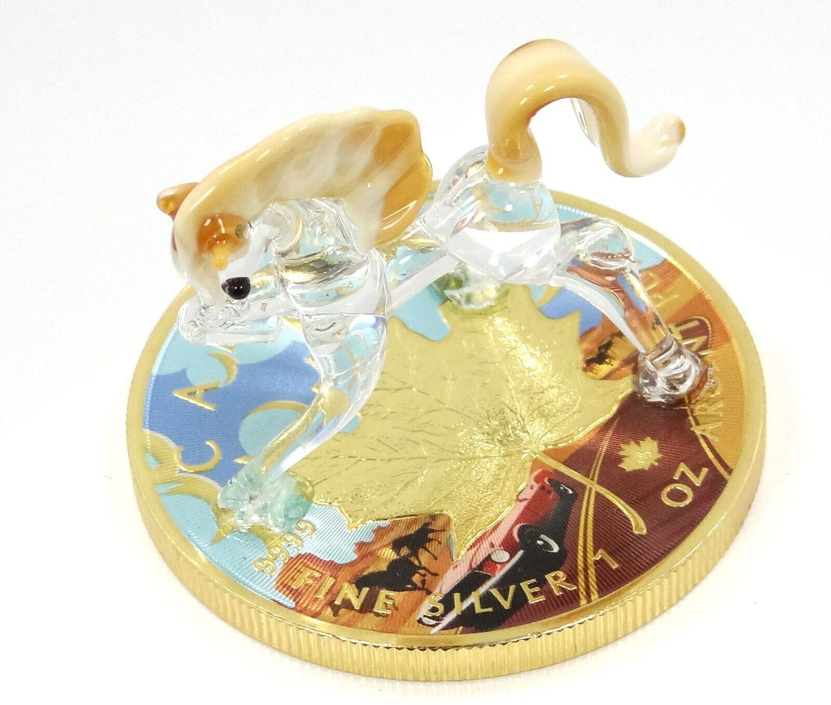 1 Oz Silver Coin 2022 $5 Canada Maple Leaf Murano Glass Mustang Horse Handmade-classypw.com-6