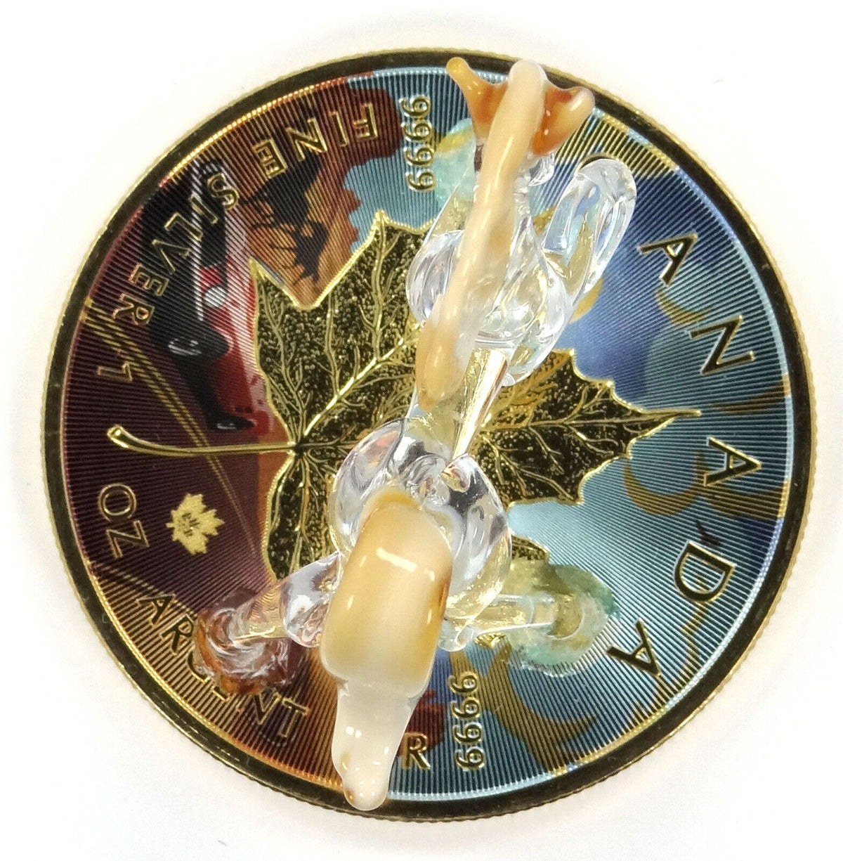 1 Oz Silver Coin 2022 $5 Canada Maple Leaf Murano Glass Mustang Horse Handmade-classypw.com-7
