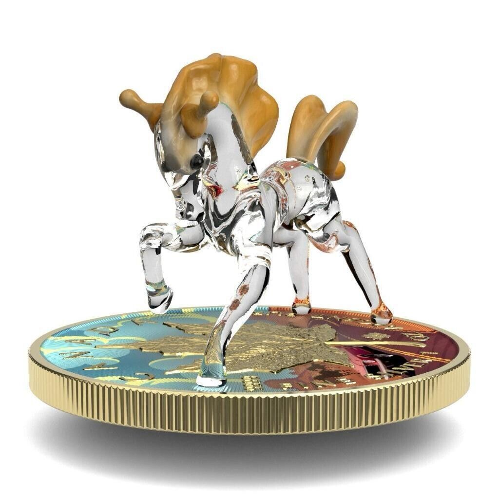 1 Oz Silver Coin 2022 $5 Canada Maple Leaf Murano Glass Series - Mustang Horse-classypw.com-1