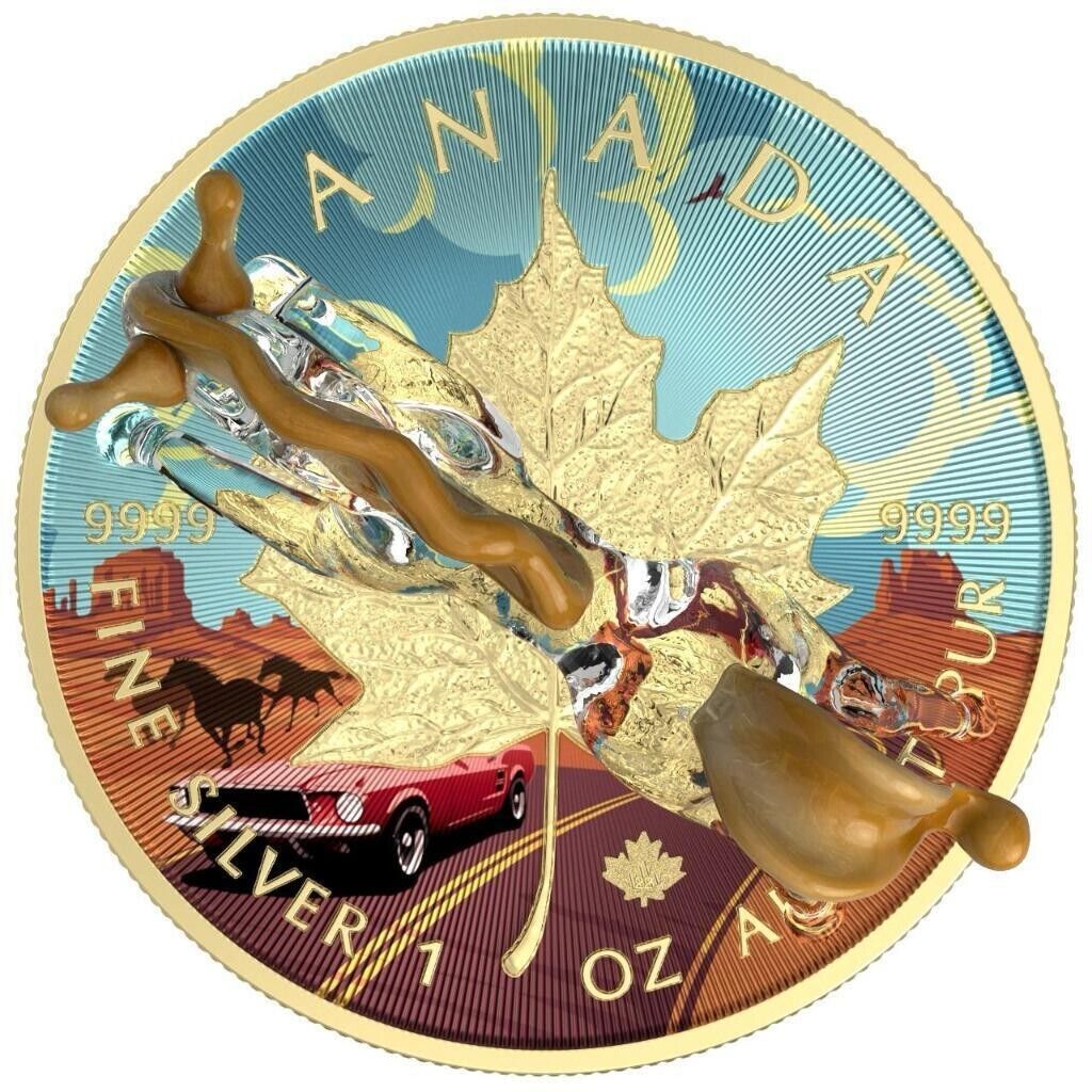 1 Oz Silver Coin 2022 $5 Canada Maple Leaf Murano Glass Series - Mustang Horse-classypw.com-3