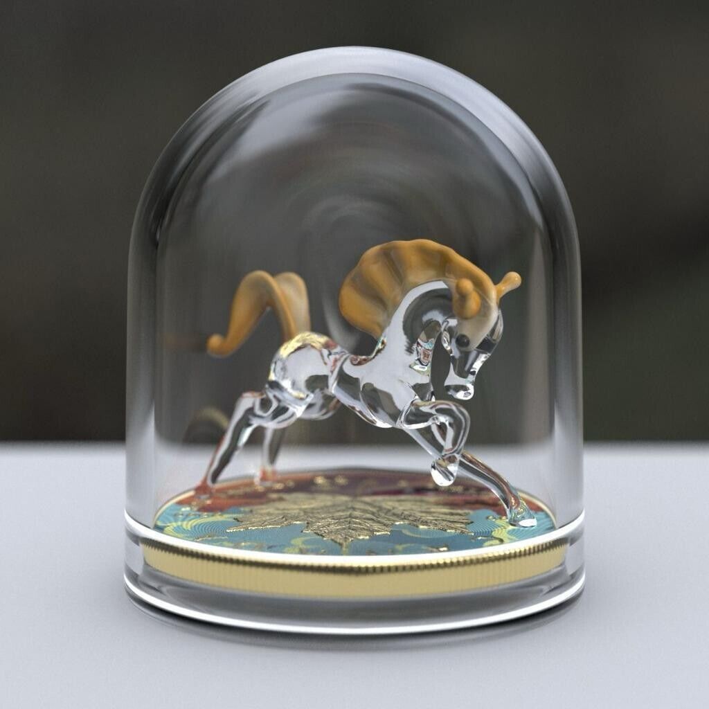 1 Oz Silver Coin 2022 $5 Canada Maple Leaf Murano Glass Series - Mustang Horse-classypw.com-4