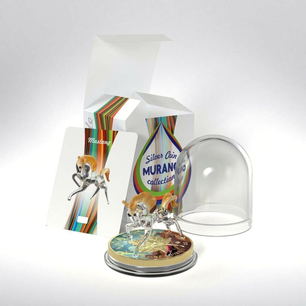1 Oz Silver Coin 2022 $5 Canada Maple Leaf Murano Glass Series - Mustang Horse-classypw.com-5
