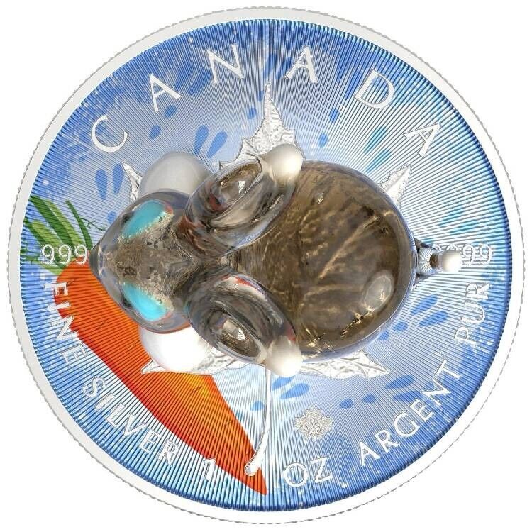 1 Oz Silver Coin 2022 $5 Canada Maple Leaf Murano Glass Series - Rabbit-classypw.com-5
