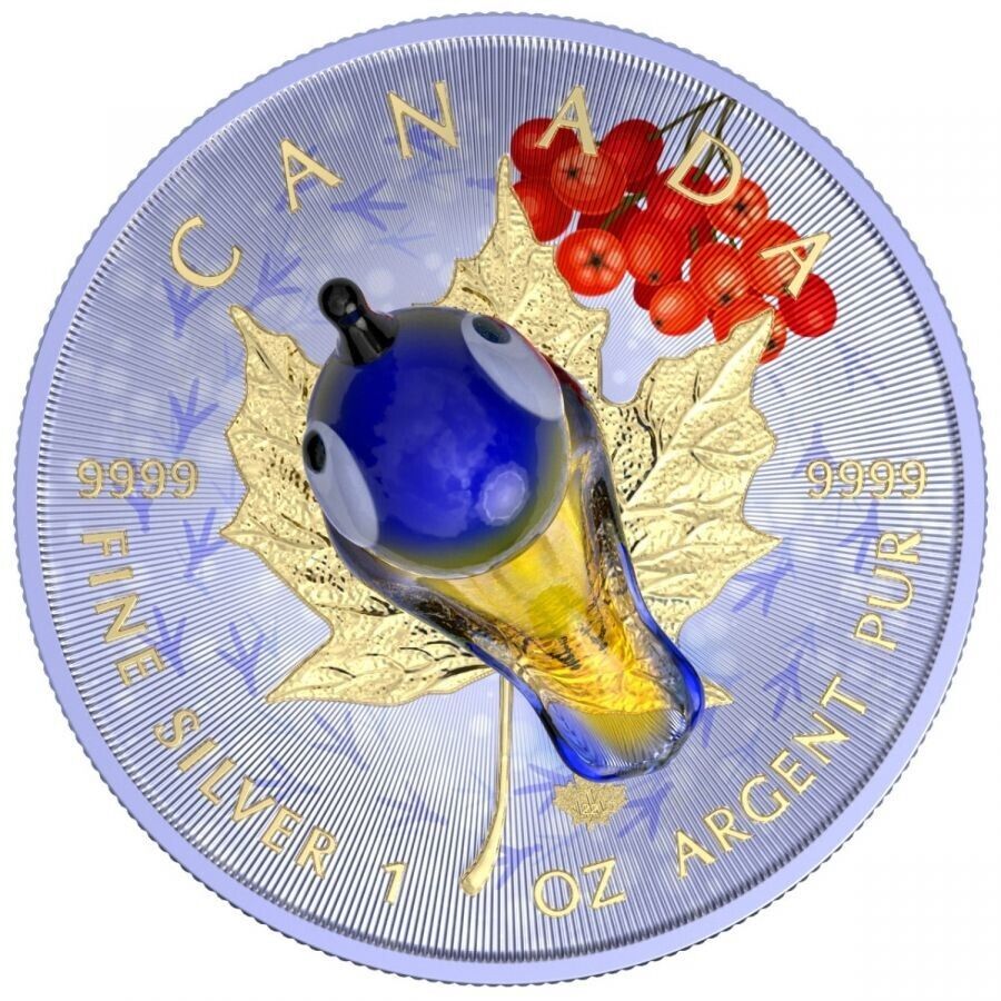 1 Oz Silver Coin 2022 $5 Canada Maple Leaf Murano Glass Series - Tit Bird-classypw.com-4