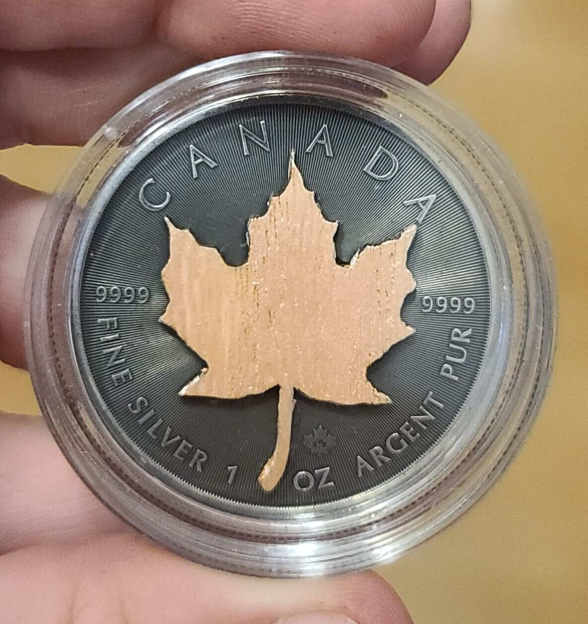 1 Oz Silver Coin 2022 $5 Canada Maple Leaf Real Wood Maple Leaf - Metallic Pink-classypw.com-1