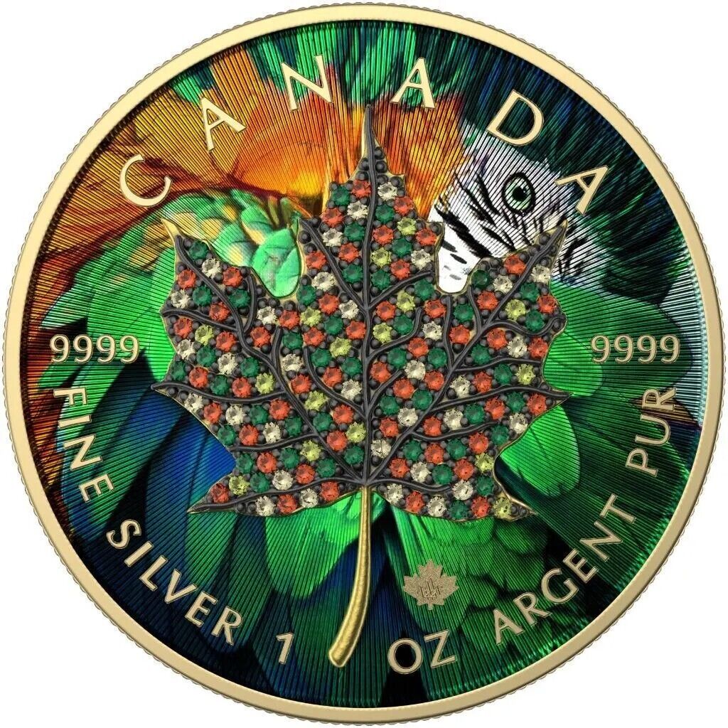 1 Oz Silver Coin 2022 Canada $5 Maple Leaf Seasons April Bejeweled Leaf Insert-classypw.com-1