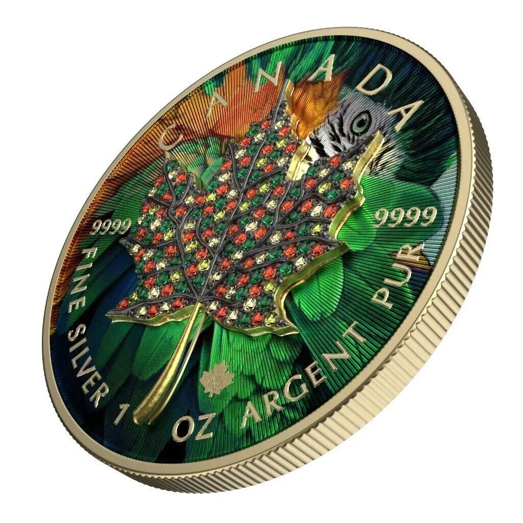 1 Oz Silver Coin 2022 Canada $5 Maple Leaf Seasons April Bejeweled Leaf Insert-classypw.com-2