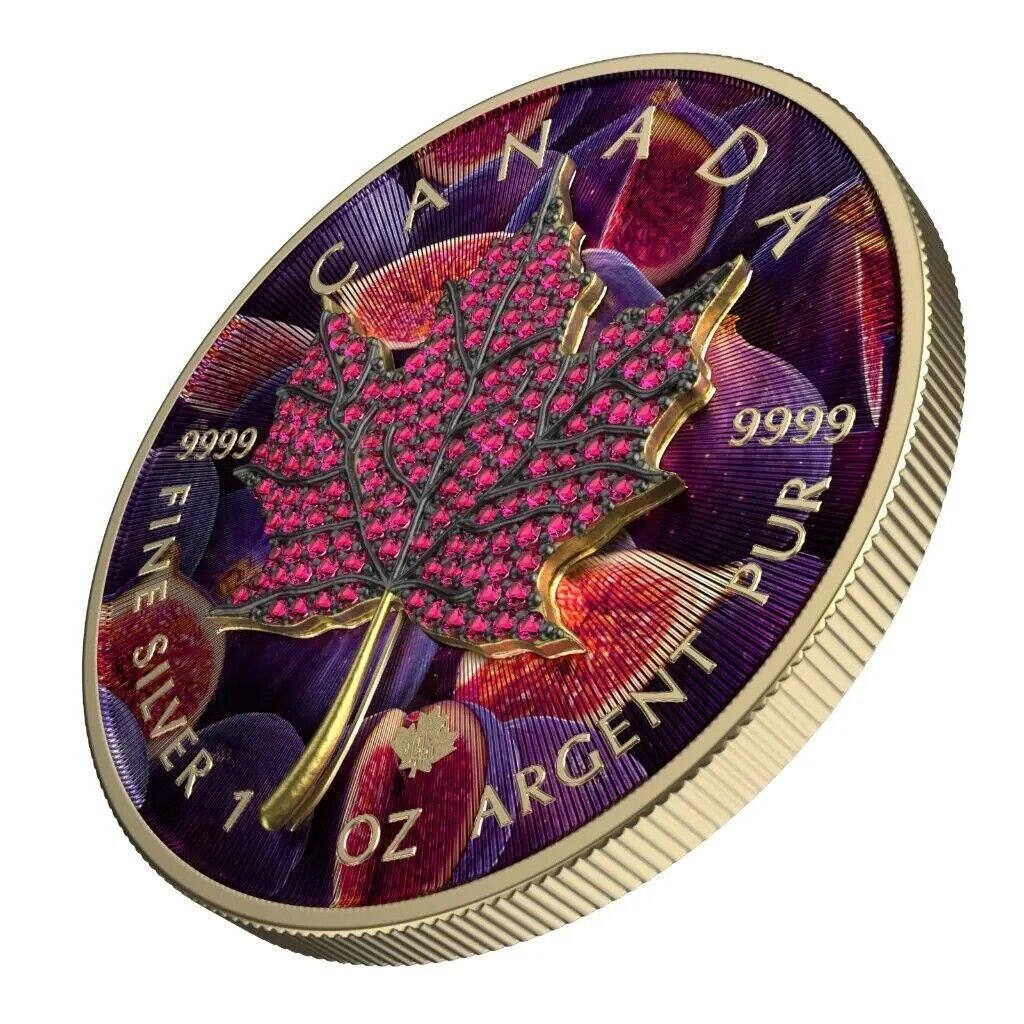 1 Oz Silver Coin 2022 Canada $5 Maple Leaf Seasons August Bejeweled Leaf Insert-classypw.com-2