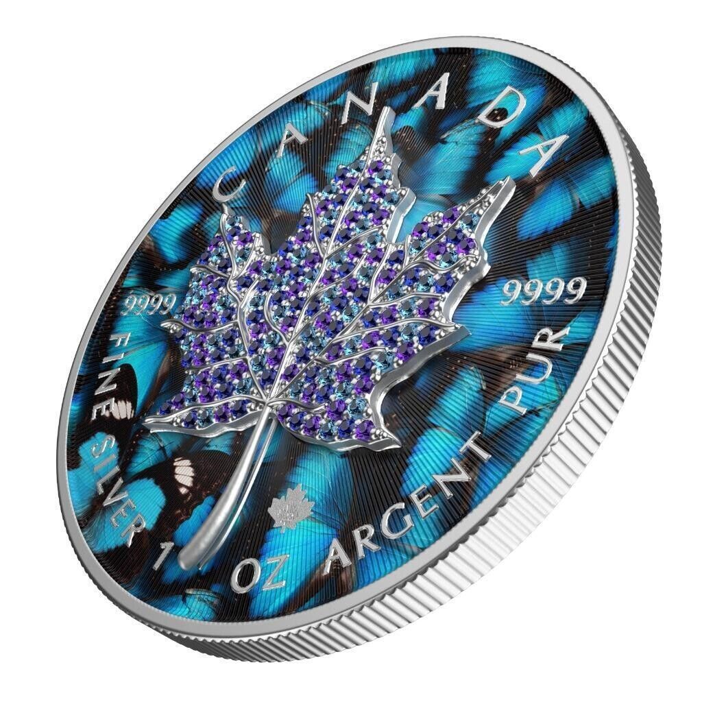 1 Oz Silver Coin 2022 Canada $5 Maple Leaf Seasons January Bejeweled Leaf Insert-classypw.com-1