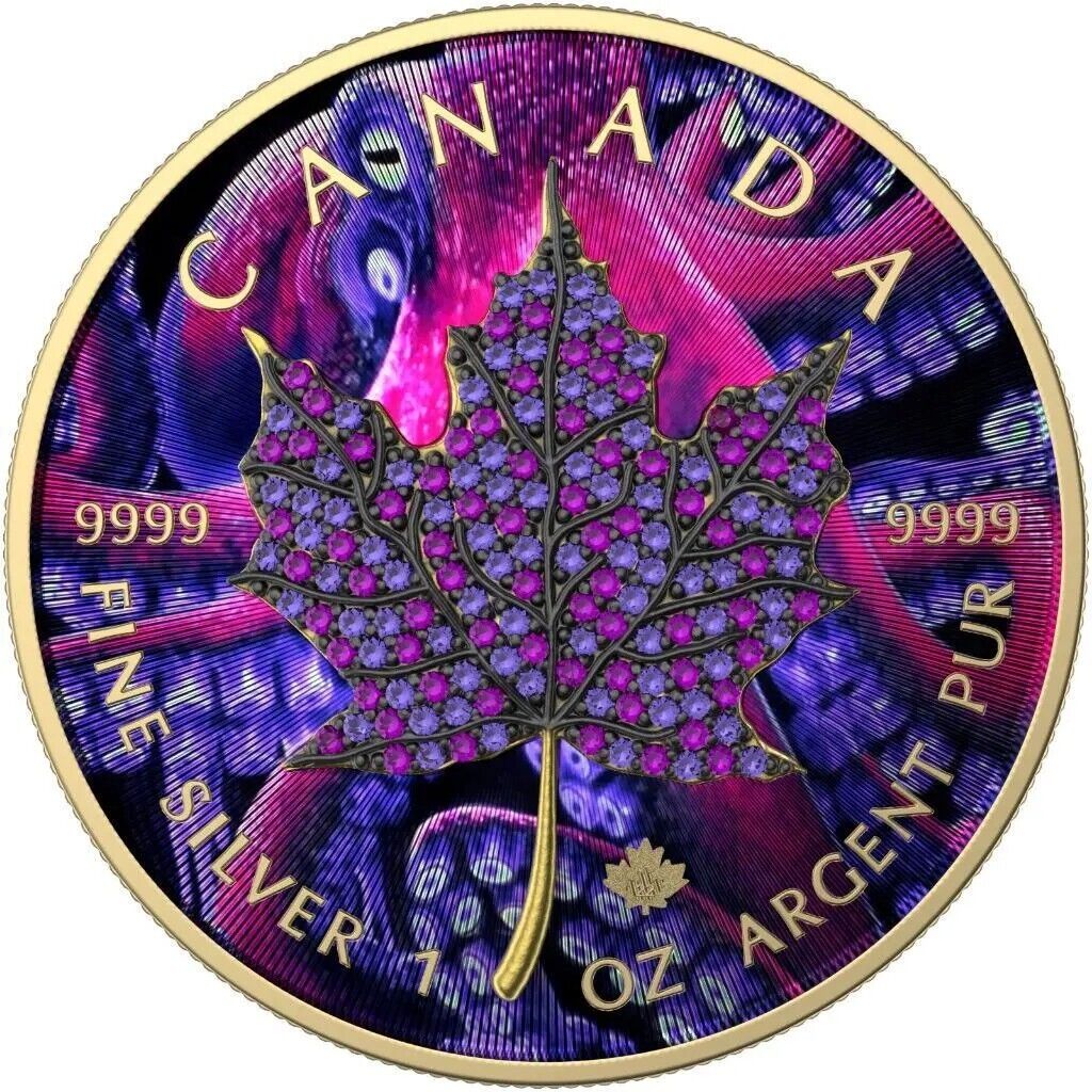 1 Oz Silver Coin 2022 Canada $5 Maple Leaf Seasons July Bejeweled Leaf Insert-classypw.com-1