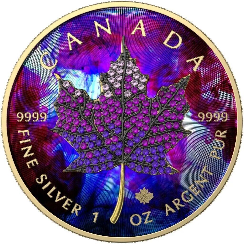 1 Oz Silver Coin 2022 Canada $5 Maple Leaf Seasons June Bejeweled Leaf Insert-classypw.com-1
