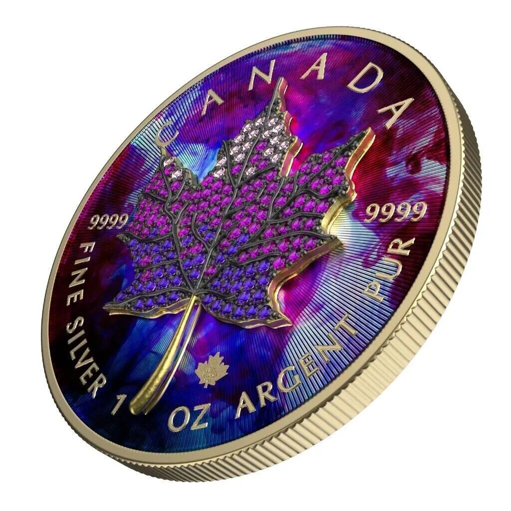 1 Oz Silver Coin 2022 Canada $5 Maple Leaf Seasons June Bejeweled Leaf Insert-classypw.com-2
