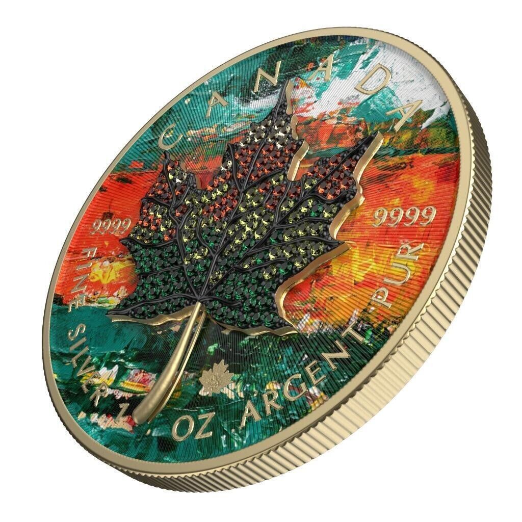 1 Oz Silver Coin 2022 Canada $5 Maple Leaf Seasons March Bejeweled Leaf Insert-classypw.com-1