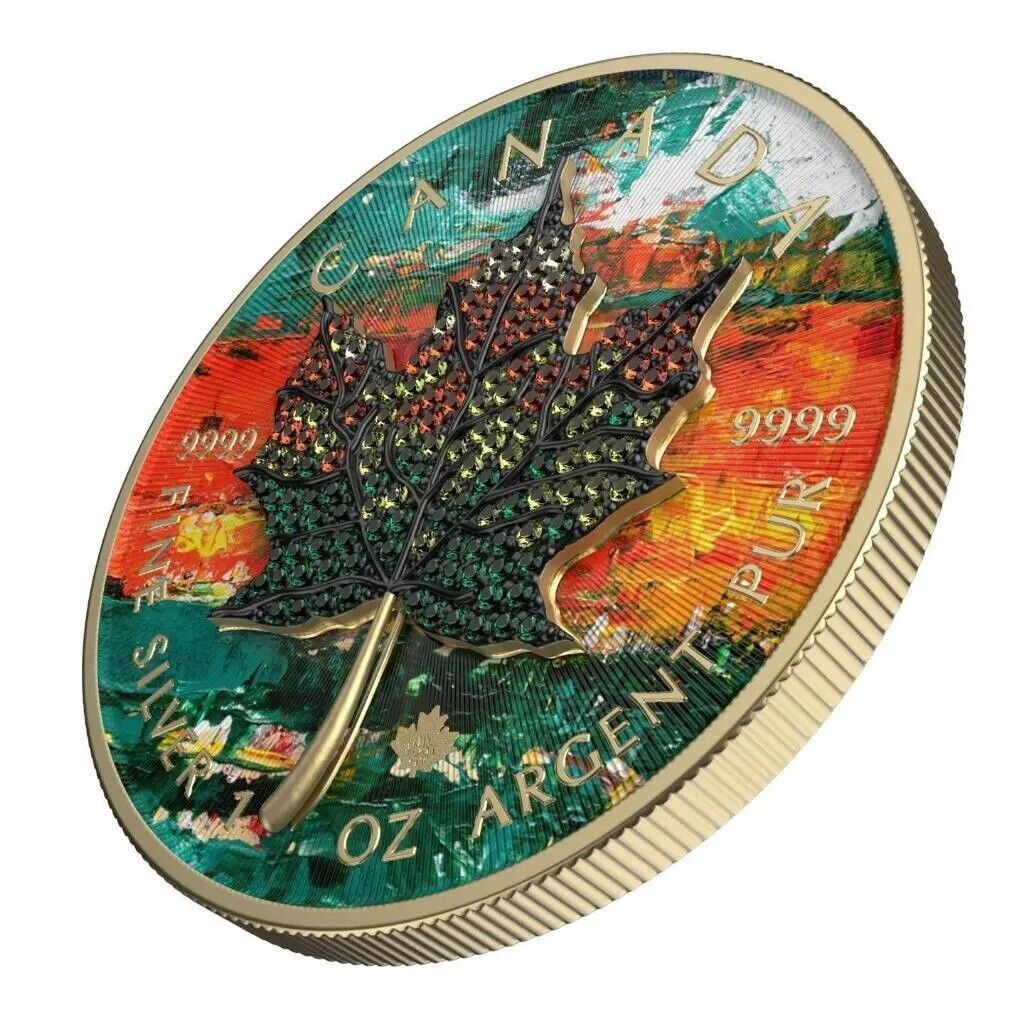 1 Oz Silver Coin 2022 Canada $5 Maple Leaf Seasons March Bejeweled Leaf Insert-classypw.com-2