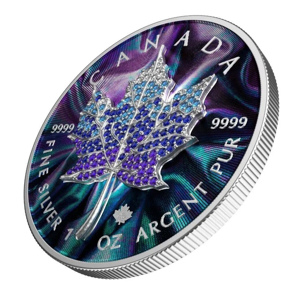 1 Oz Silver Coin 2022 Canada $5 Maple Seasons December Bejeweled Leaf Insert-classypw.com-2